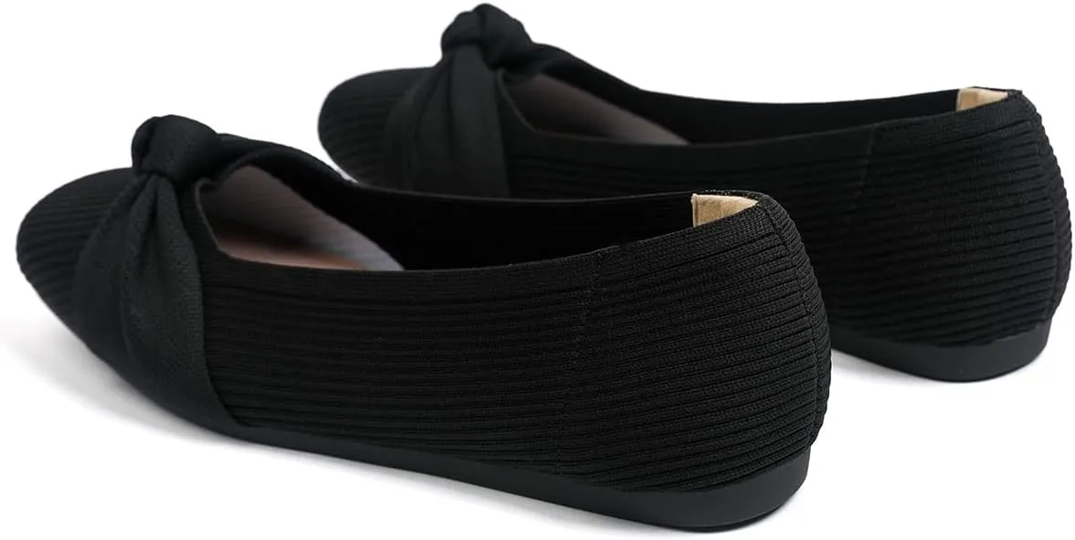 SemwissWomen Ballet Flats Square Toe Comfortable Dressy Slip on mesh Knitted Flat with Bow Office Shoes.