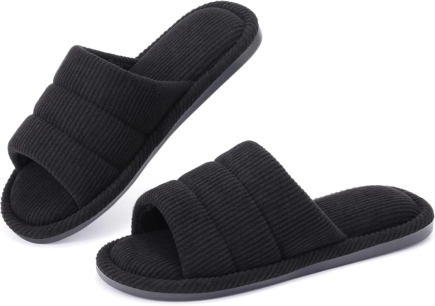 shevalues Terry Cloth Open Toe Slippers for Women Memory Foam Slip On House Slippers