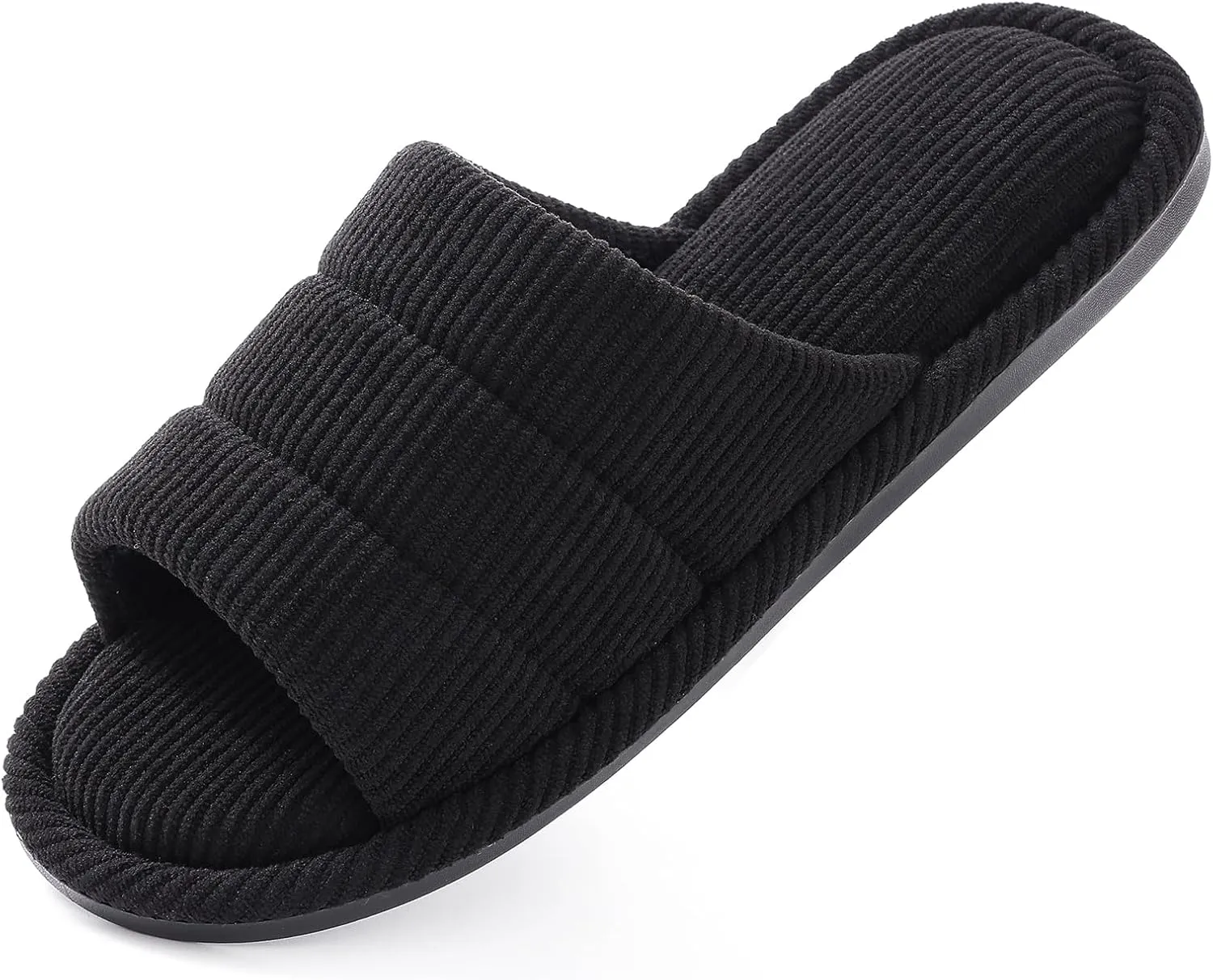 shevalues Terry Cloth Open Toe Slippers for Women Memory Foam Slip On House Slippers