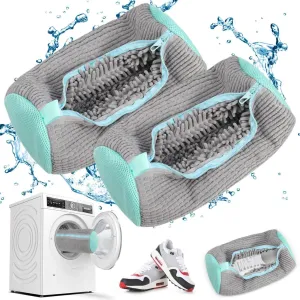 Shoe Washing Machine Bag, 2PCS Laundry Shoe Bag for Washer and Dryer, Reusable Shoe Cleaning Bag for Sneaker, Fluffy Fibers 360° Wrap-Around Cleaning for All Types Shoe And Sizes
