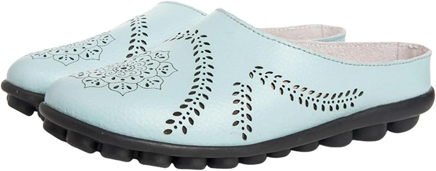Shoes for Women Casual All-Match Hollow Slippers Slip On Sandals Orthopedic All-Match Breathable Flats Summer Slip-on Round Toe Non-Slip Lightweight Mule Sandals, Mules Slides Flat Loafers