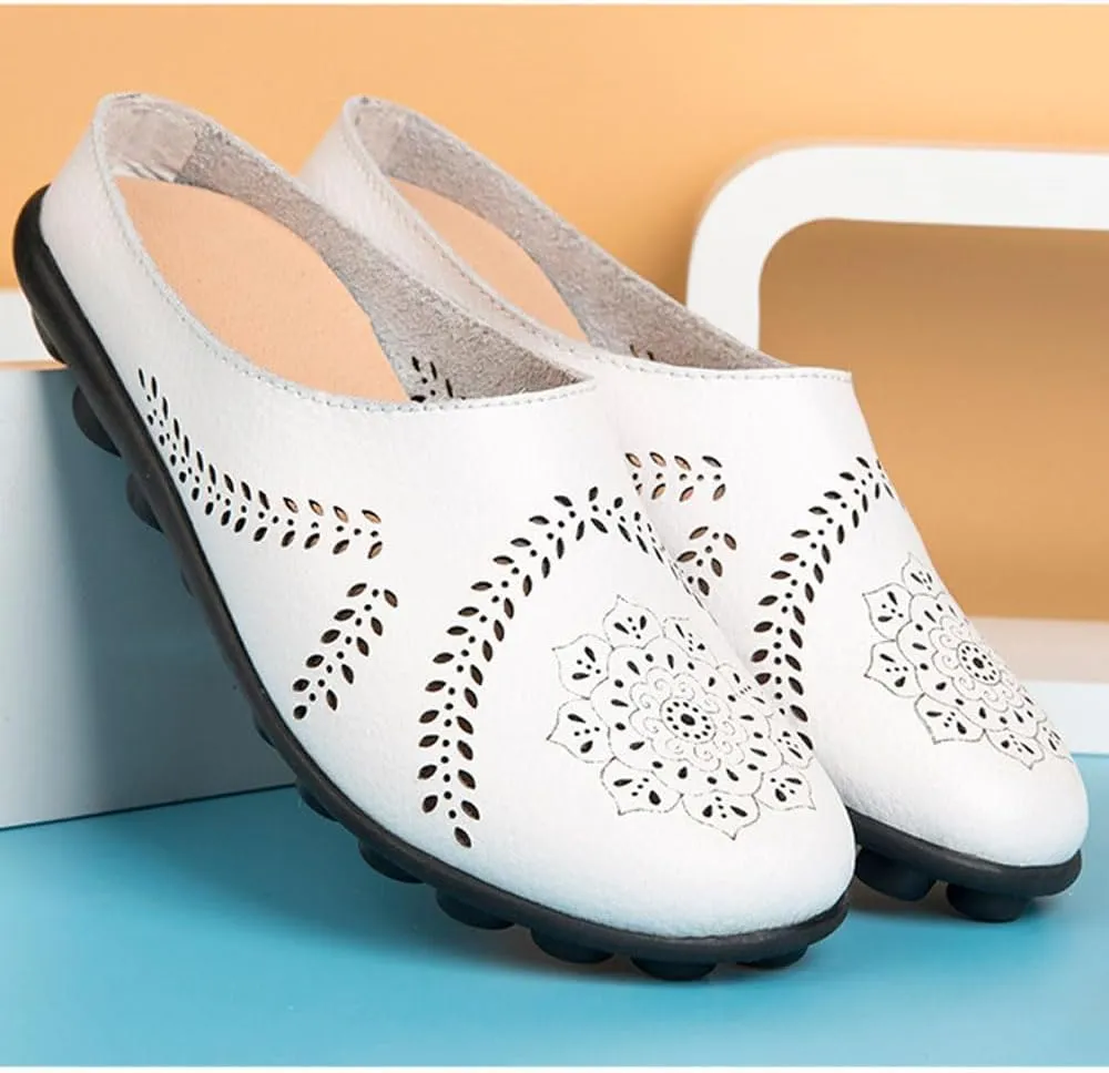 Shoes for Women Casual All-Match Hollow Slippers Slip On Sandals Orthopedic All-Match Breathable Flats Summer Slip-on Round Toe Non-Slip Lightweight Mule Sandals, Mules Slides Flat Loafers