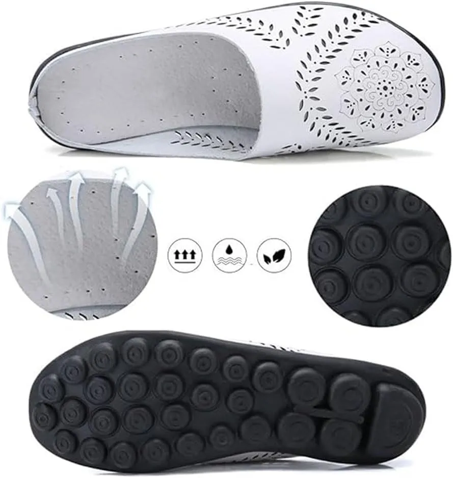 Shoes for Women Casual All-Match Hollow Slippers Slip On Sandals Orthopedic All-Match Breathable Flats Summer Slip-on Round Toe Non-Slip Lightweight Mule Sandals, Mules Slides Flat Loafers