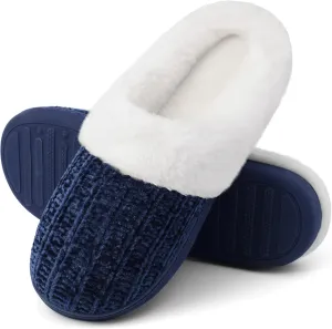 shoeslocker Women's Memory Foam Fuzzy Slippers Knit house shoe for Women Comfy Wool-Like Lined Slippers Indoor Outdoor