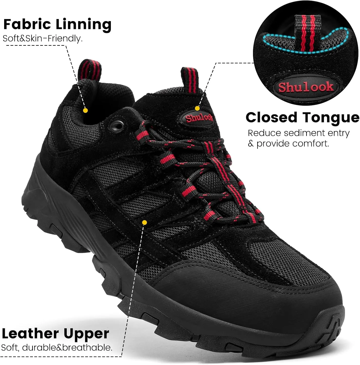 SHULOOK Men's Waterproof Hiking Shoes Lightweight Anti Slip Outdoor Ankle Boots Breathable Hike Trekking Trails Shoe
