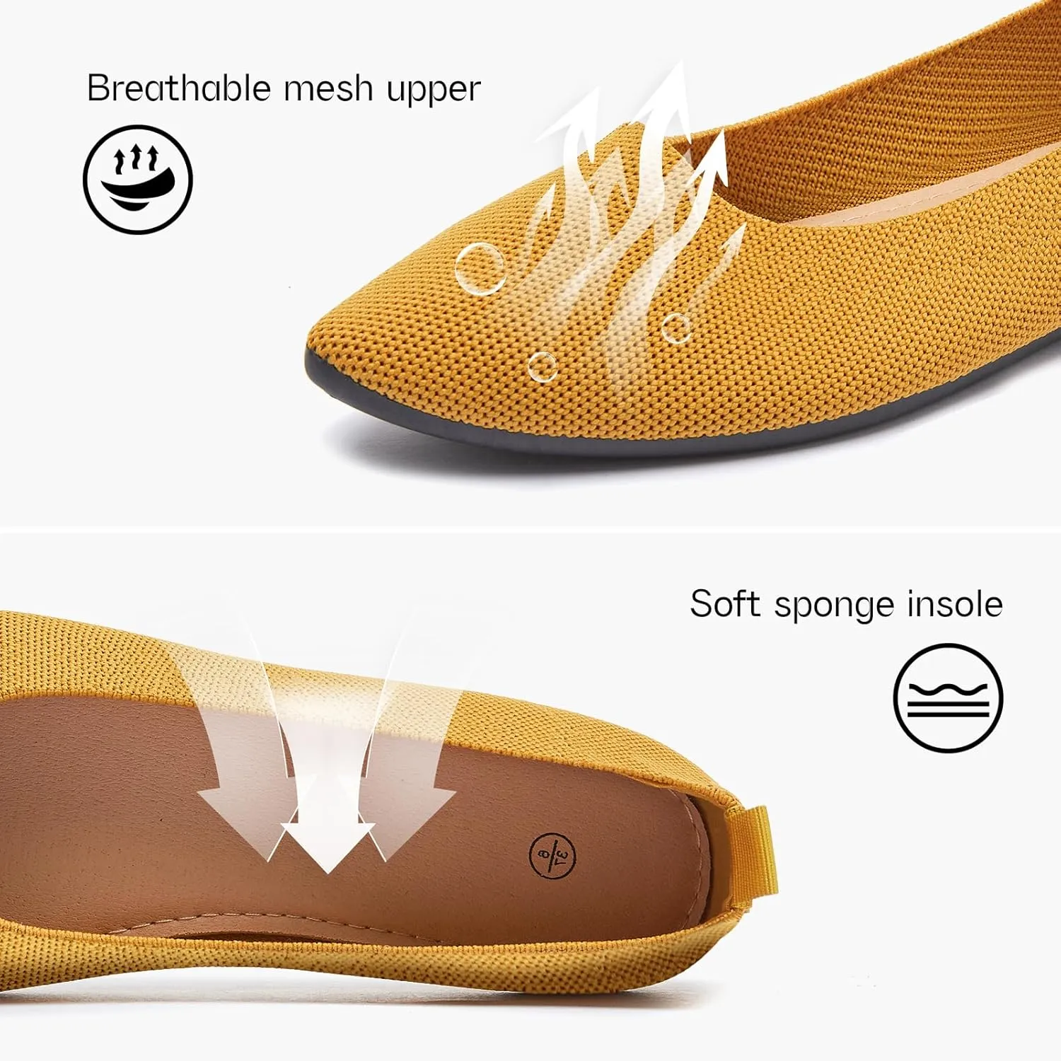Shupua Women's Flats Shoes Pointed Toe Flats Comfortable Slip on Shoes Flat Dress Shoes Black Ballet Flats for Women
