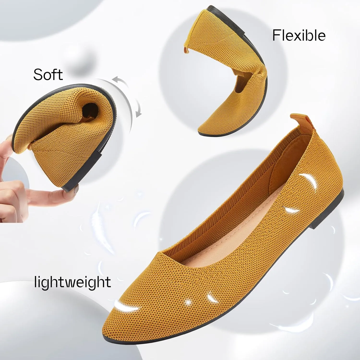 Shupua Women's Flats Shoes Pointed Toe Flats Comfortable Slip on Shoes Flat Dress Shoes Black Ballet Flats for Women