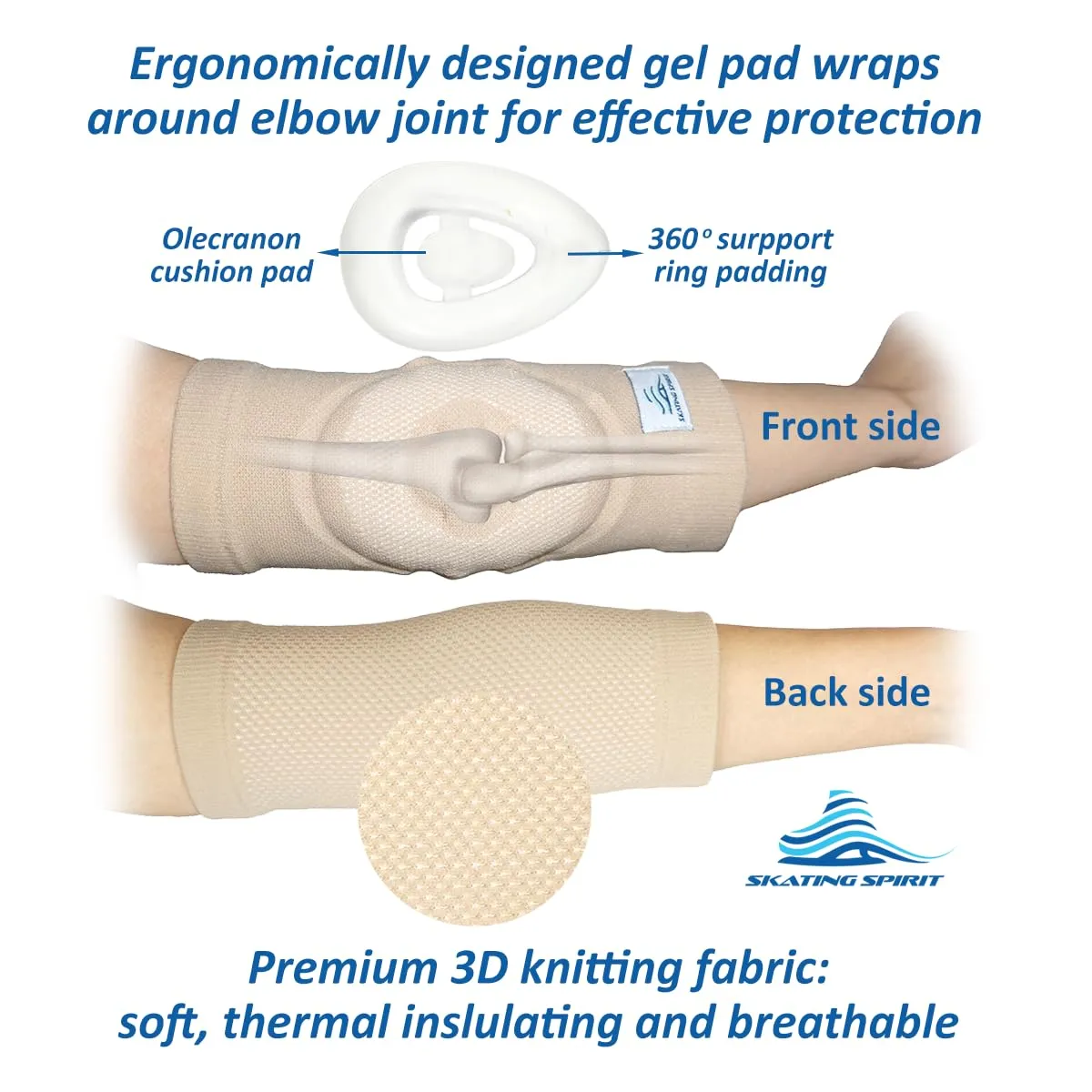 SKATINGSPIRIT Gel Elbow Pads (1 Pair) - Cushion and Protect Elbow Joint for Dancing Figure Skating Gymnastic, Youth and Adult (Black, Medium)