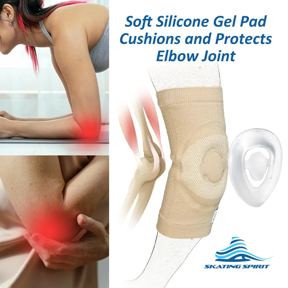 SKATINGSPIRIT Gel Elbow Pads (1 Pair) - Cushion and Protect Elbow Joint for Dancing Figure Skating Gymnastic, Youth and Adult (Black, Medium)