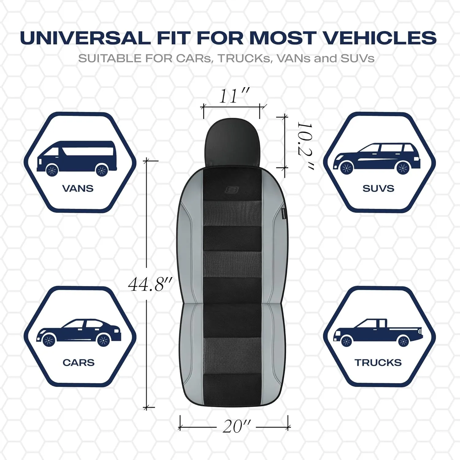 Skechers Aircooled & Memory Foam Car Seat Covers,Premium Leather with EVA Mesh Seat Covers, Front car seat Protector, Airbag Compatible, Automotive Comfort for Most Cars, Vans, Trucks, SUV,Gray