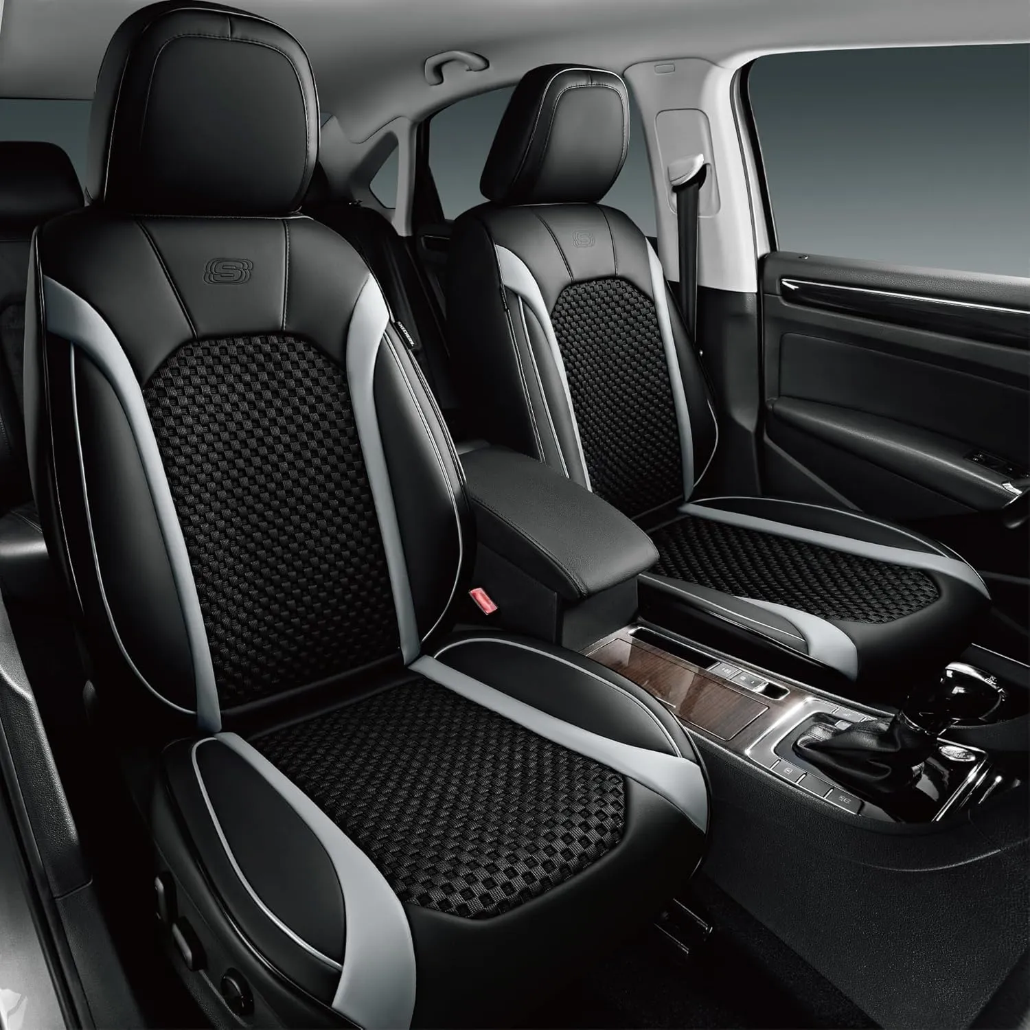 Skechers MAX Cushioning Car Seat Covers,Memory Foam Leather Seat Covers, Air Cooled Car Seat Cover Front Seats,Car Seat Cushion Airbag Universal Fit for Most Cars,Vans,Trucks,SUV,Grey