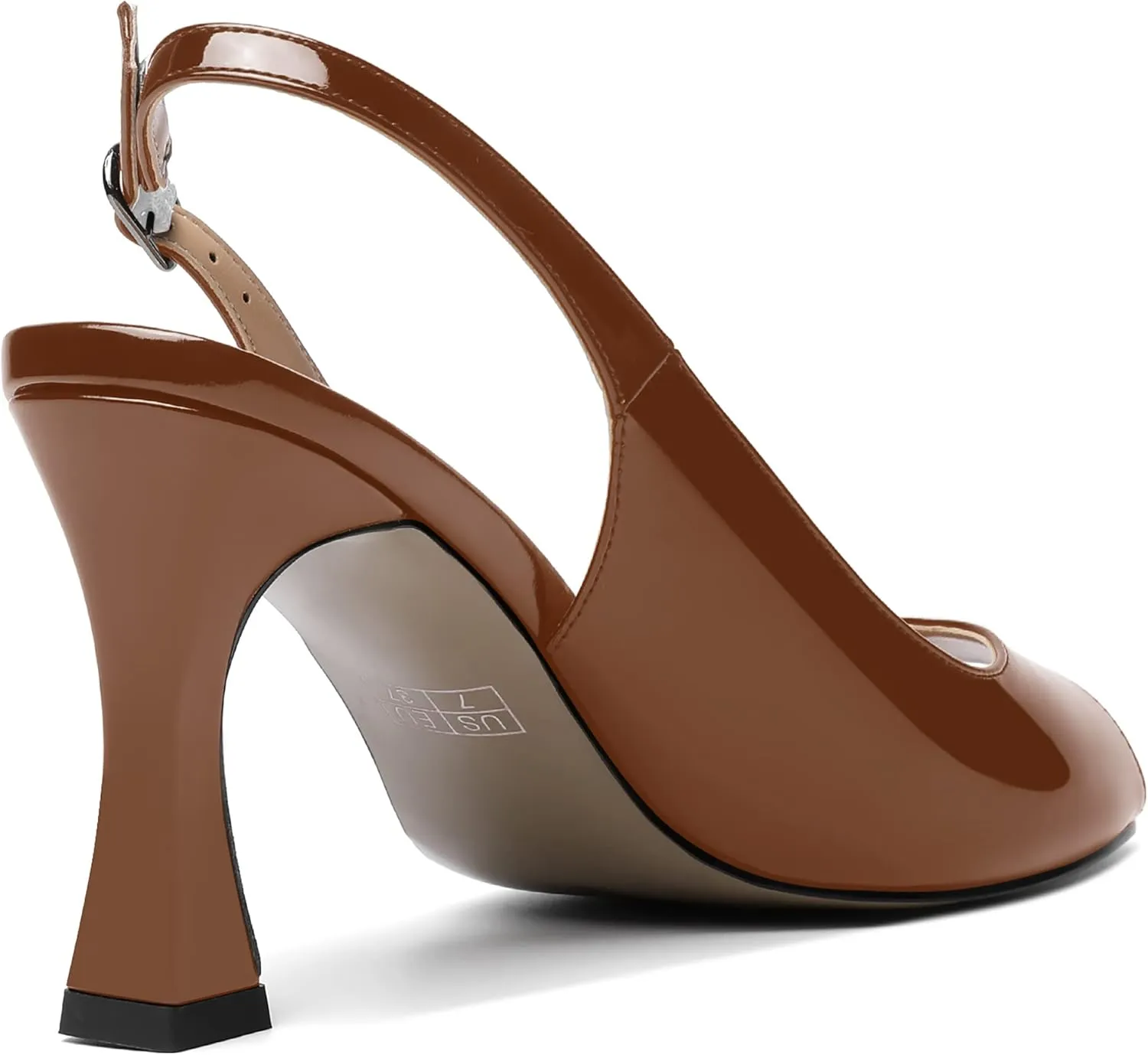 SKYSTERRY Womens Buckle Solid Wedding Peep Toe Patent Cute Slingback Spool High Heel Pumps Shoes 3.3 Inch