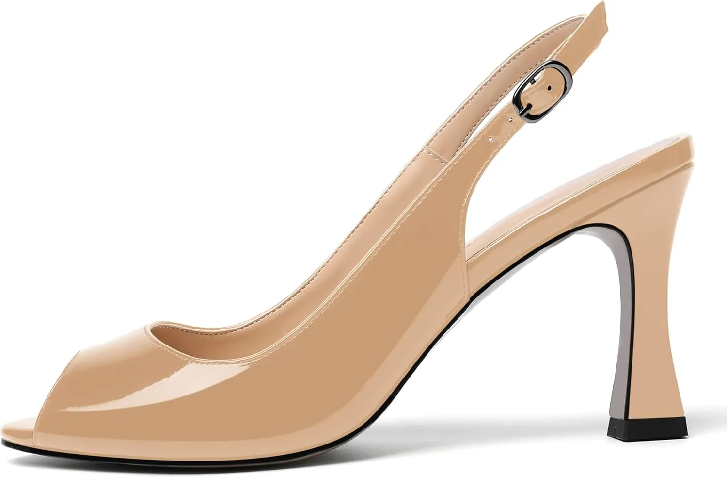 SKYSTERRY Womens Buckle Solid Wedding Peep Toe Patent Cute Slingback Spool High Heel Pumps Shoes 3.3 Inch