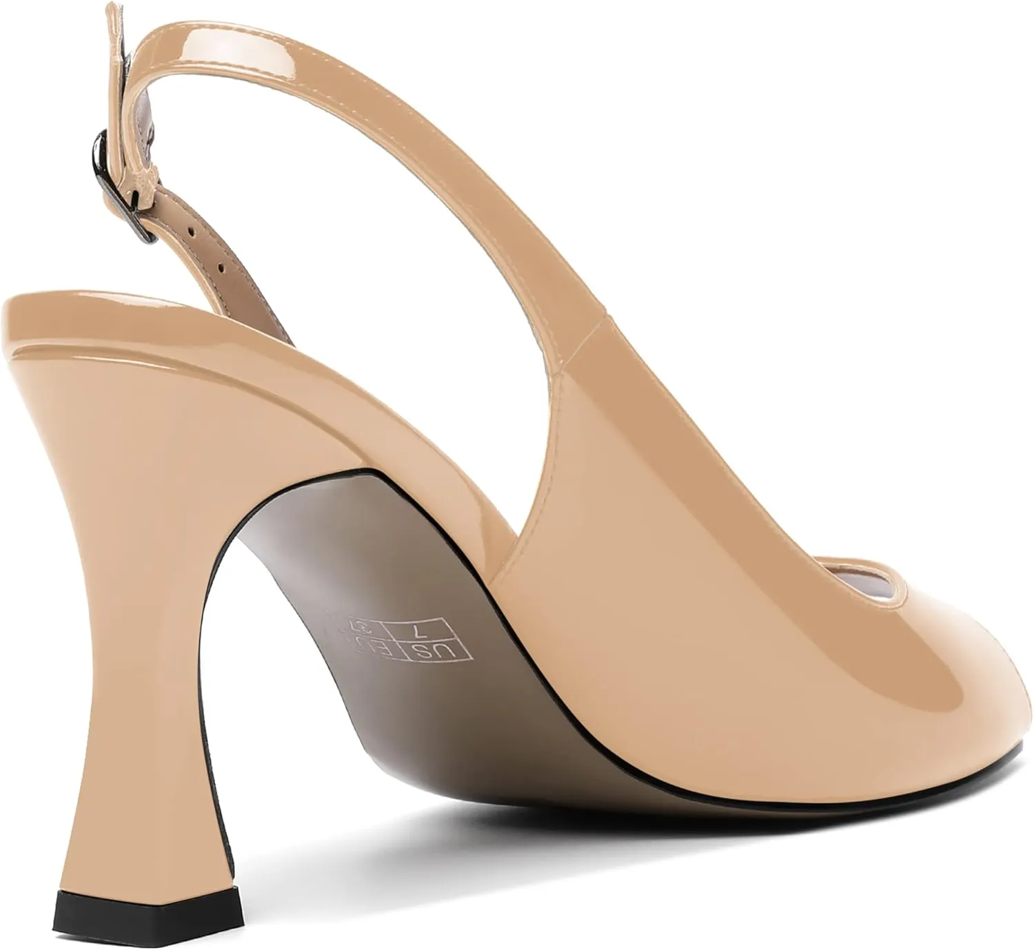 SKYSTERRY Womens Buckle Solid Wedding Peep Toe Patent Cute Slingback Spool High Heel Pumps Shoes 3.3 Inch