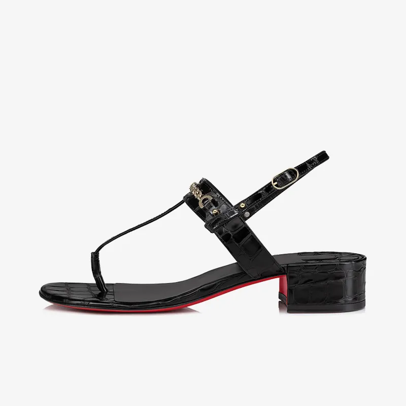 Sleek Black Alligator-Embossed Leather Sandal