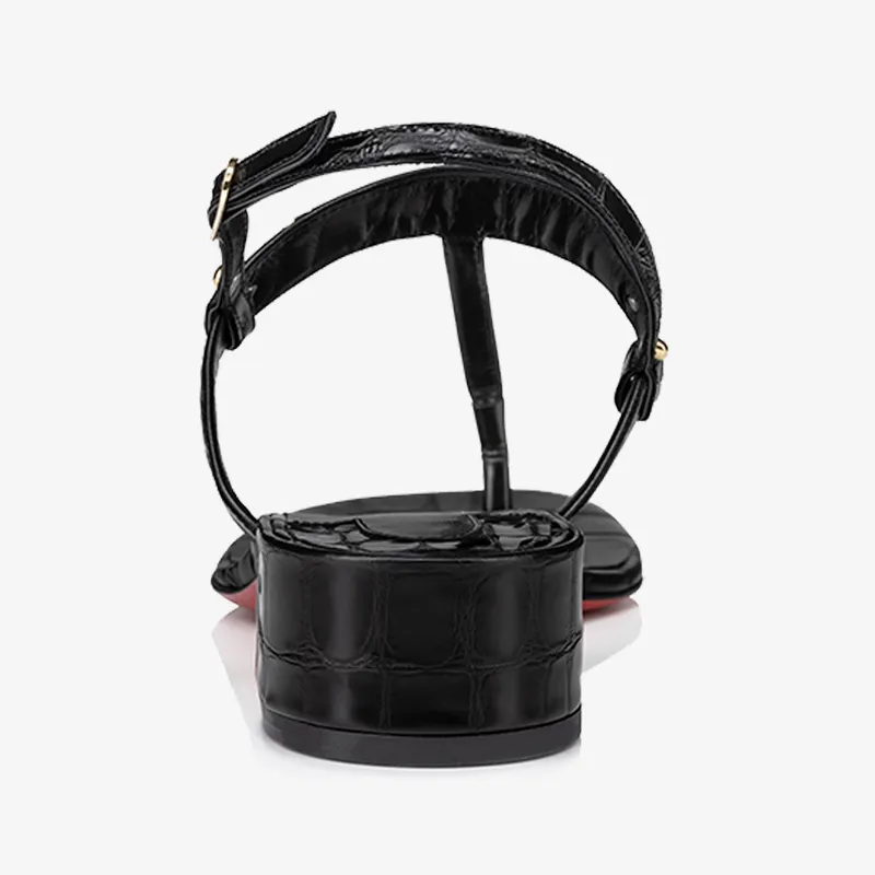 Sleek Black Alligator-Embossed Leather Sandal