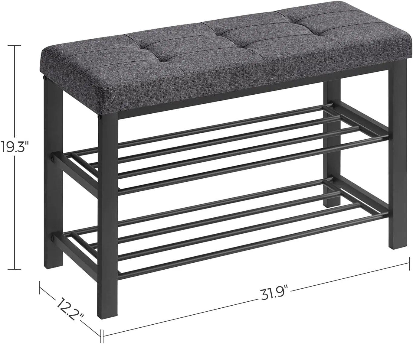 SONGMICS Shoe Bench, Storage Bench, Entryway Bench with Cushion, Shoe Shelf with Seat, Space-Saving, Modern Style, for Living Room, Bedroom, Hallway, Dark Gray and Ink Black ULBS57GYZ