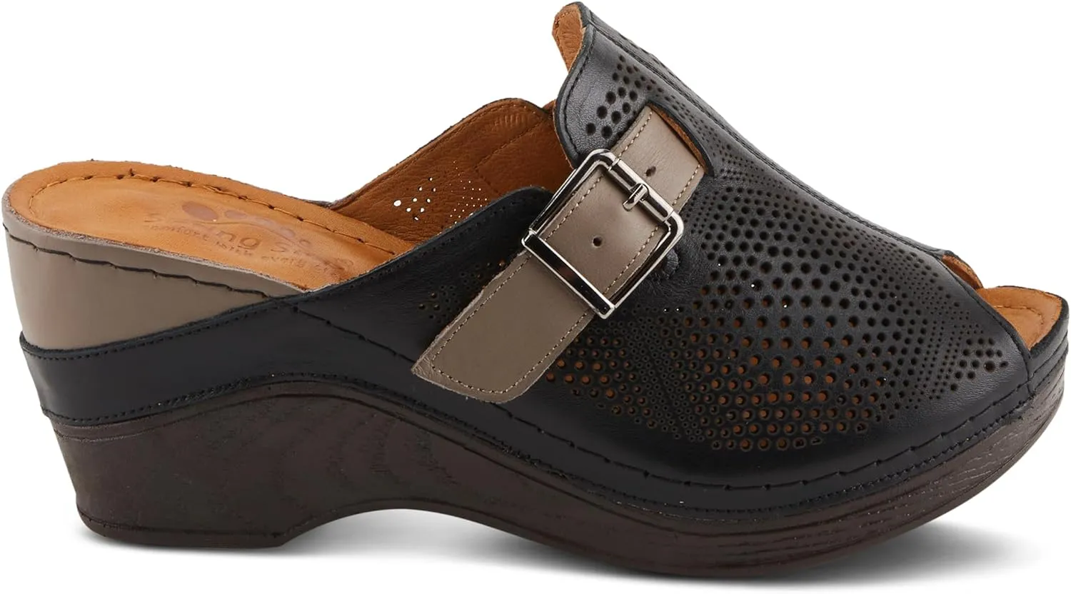 Spring Step MOMELLE Women's Perforated Leather Wedge Slide Sandals - Chic Style, Comfortable Elegance