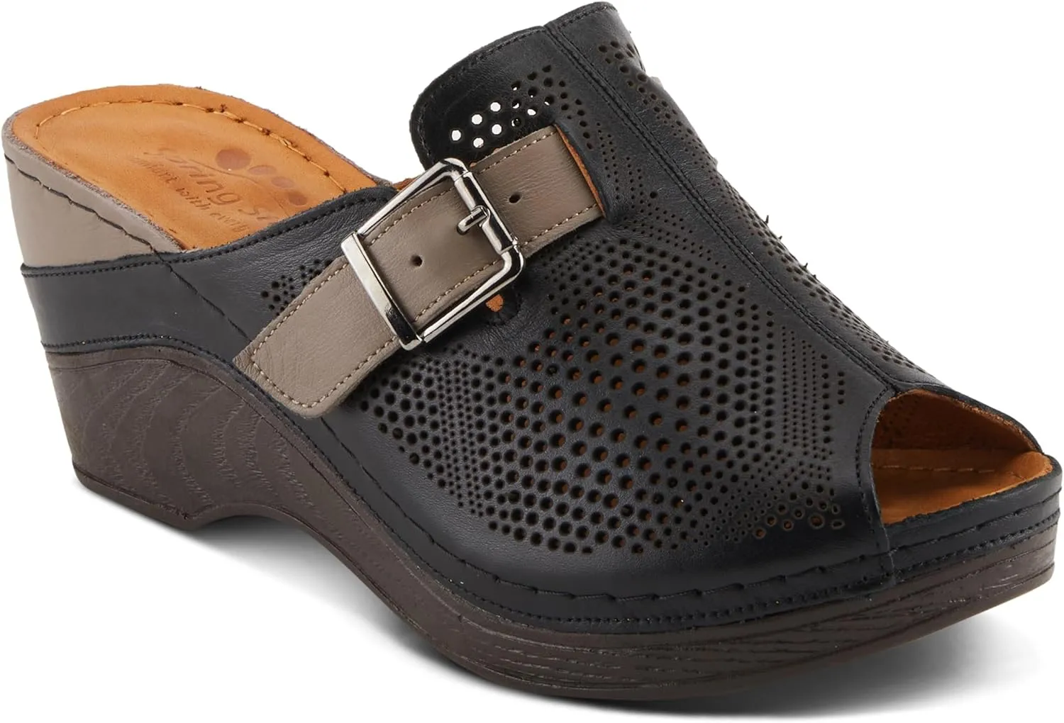Spring Step MOMELLE Women's Perforated Leather Wedge Slide Sandals - Chic Style, Comfortable Elegance