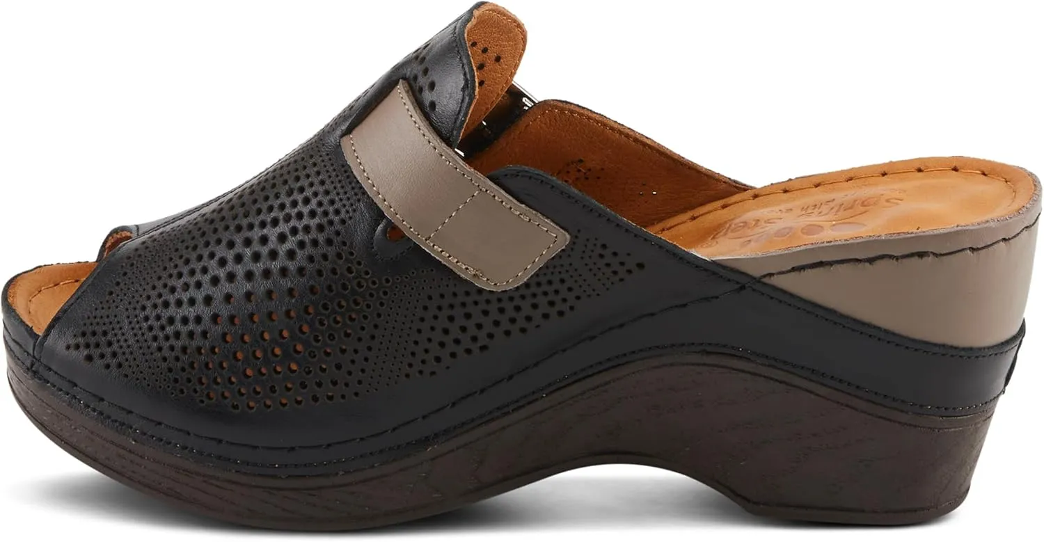 Spring Step MOMELLE Women's Perforated Leather Wedge Slide Sandals - Chic Style, Comfortable Elegance