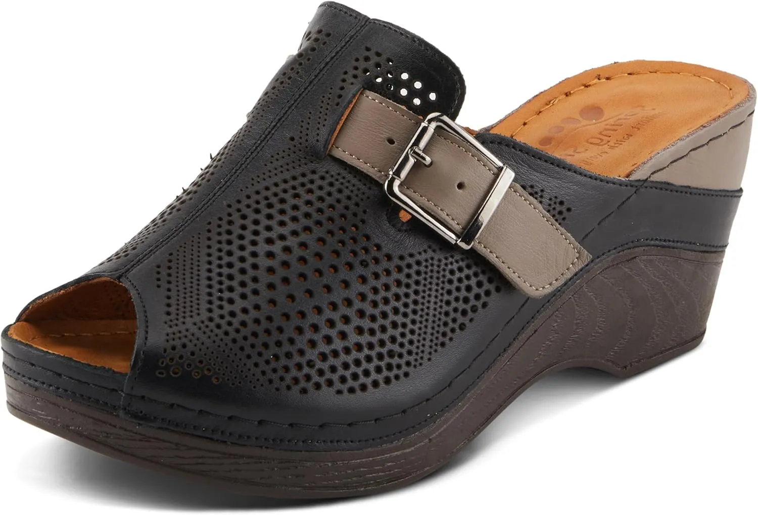Spring Step MOMELLE Women's Perforated Leather Wedge Slide Sandals - Chic Style, Comfortable Elegance