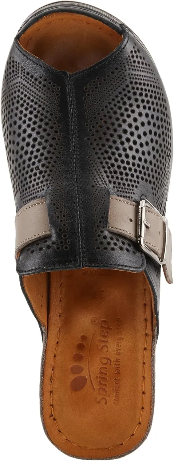 Spring Step MOMELLE Women's Perforated Leather Wedge Slide Sandals - Chic Style, Comfortable Elegance