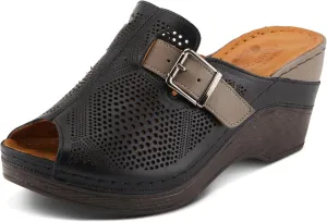 Spring Step MOMELLE Women's Perforated Leather Wedge Slide Sandals - Chic Style, Comfortable Elegance