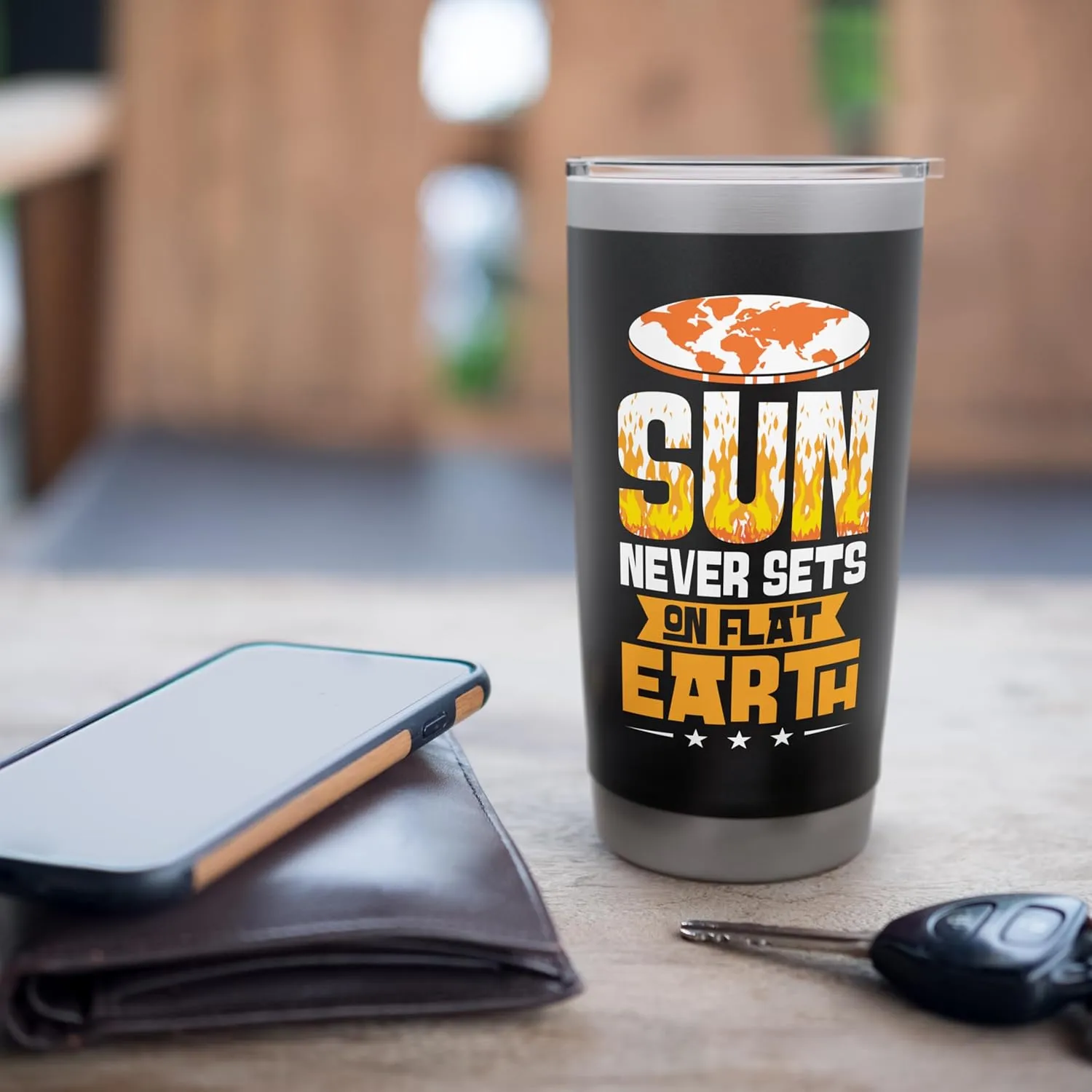 Sun Never Sets on Flat Earth – Funny Globe Denial Quote Stainless Steel Insulated Tumbler