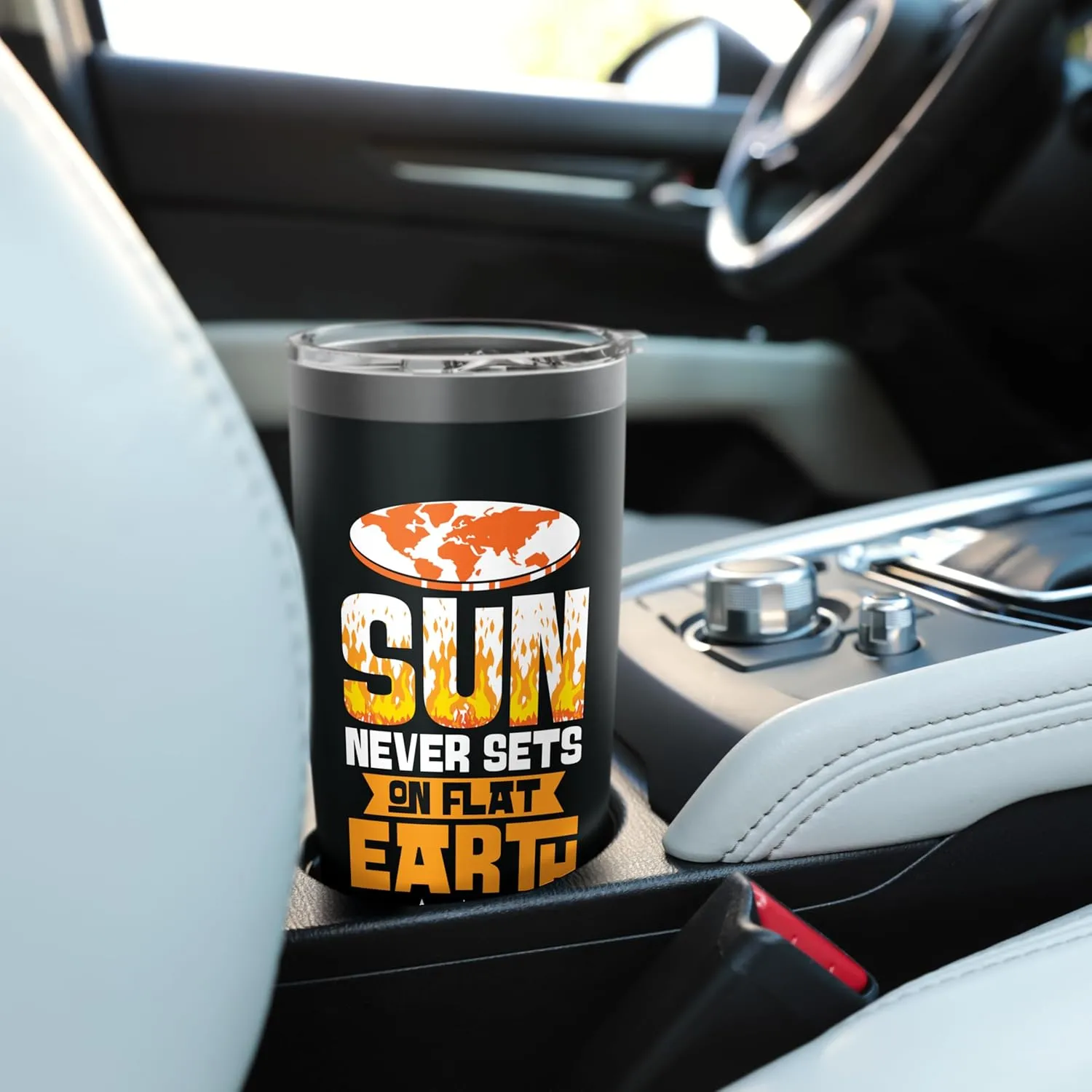 Sun Never Sets on Flat Earth – Funny Globe Denial Quote Stainless Steel Insulated Tumbler
