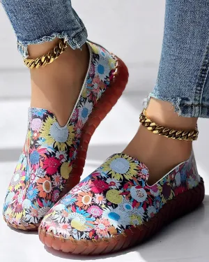 Sunflower Print Casual Slip On