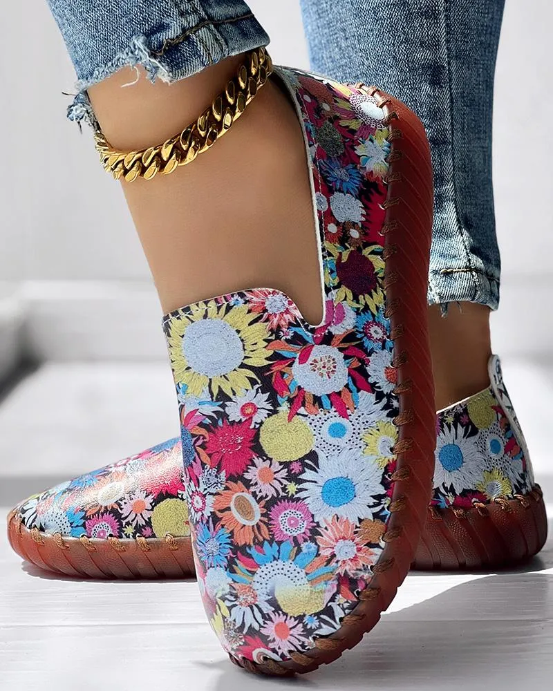 Sunflower Print Casual Slip On