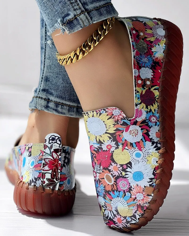 Sunflower Print Casual Slip On