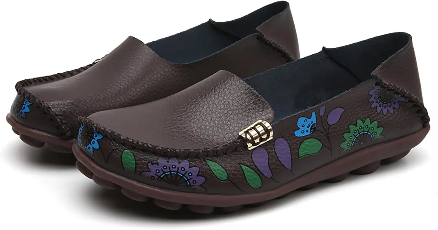 Sunporx Women's Comfortable Loafers Driving Moccasins Shoe Casual Leathers Slip on Round Toe Breathable Walking