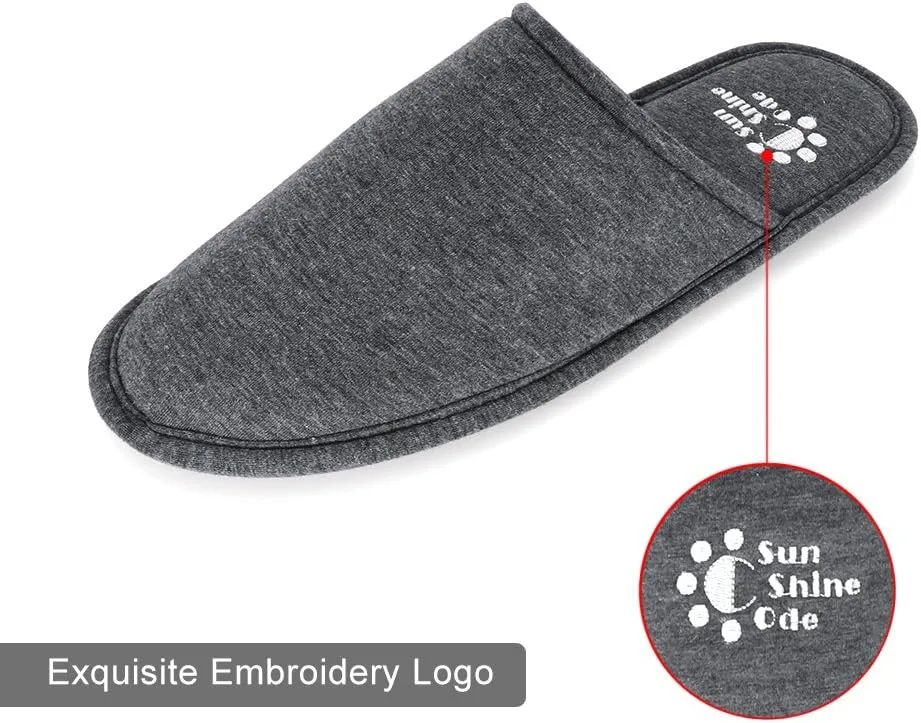 Sunshine Code Men's Memory Foam Cotton Washable Slippers with Matching Travel Bag for Home Hotel Spa Bedroom