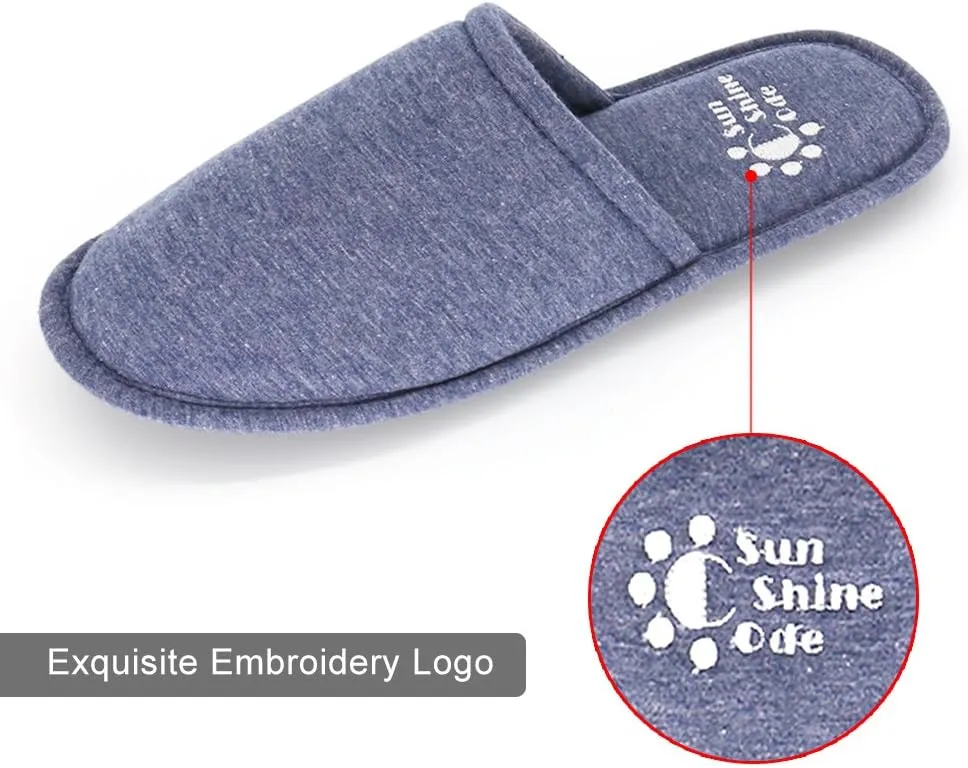 Sunshine Code Men's Memory Foam Cotton Washable Slippers with Matching Travel Bag for Home Hotel Spa Bedroom