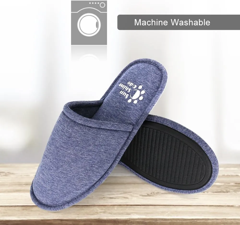 Sunshine Code Men's Memory Foam Cotton Washable Slippers with Matching Travel Bag for Home Hotel Spa Bedroom