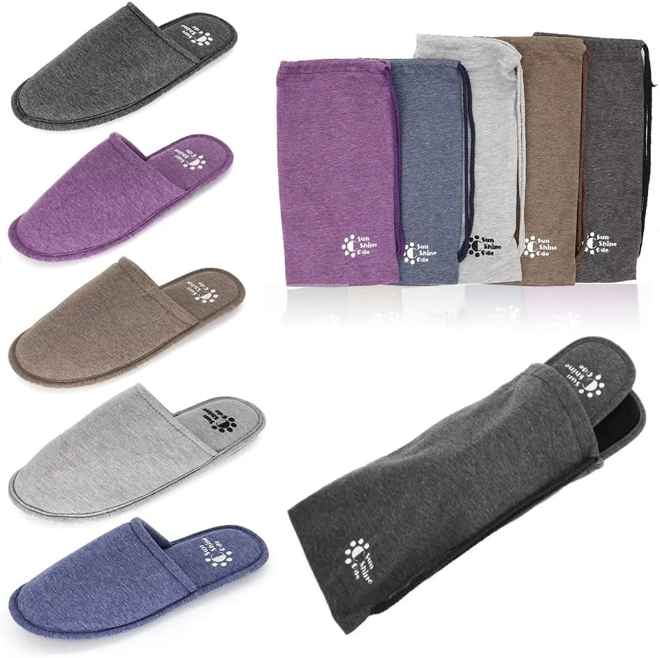 Sunshine Code Men's Memory Foam Cotton Washable Slippers with Matching Travel Bag for Home Hotel Spa Bedroom
