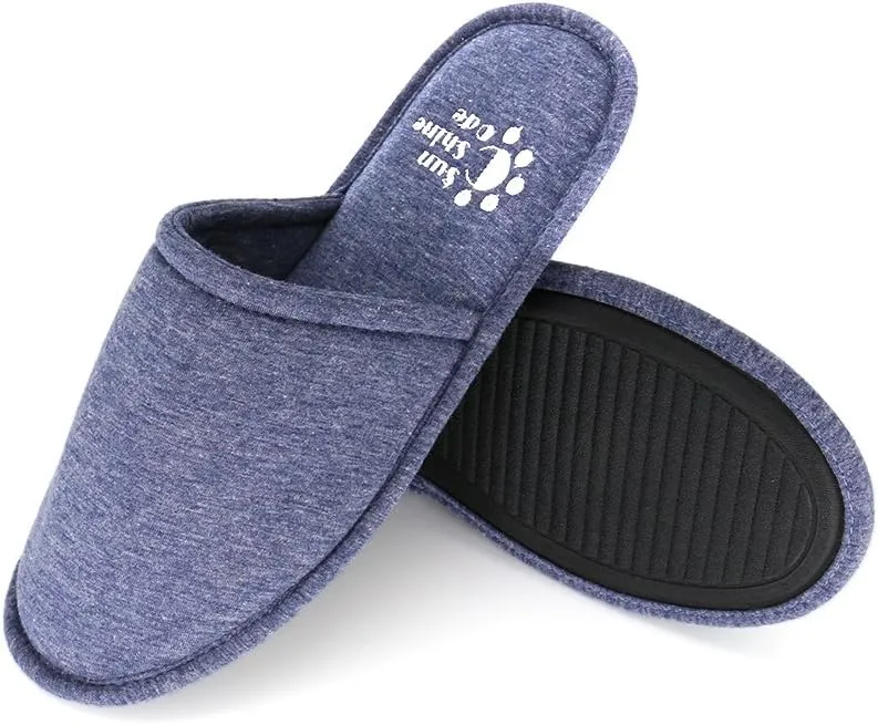 Sunshine Code Men's Memory Foam Cotton Washable Slippers with Matching Travel Bag for Home Hotel Spa Bedroom