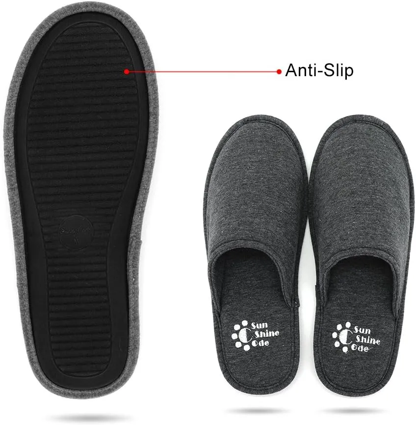 Sunshine Code Men's Memory Foam Cotton Washable Slippers with Matching Travel Bag for Home Hotel Spa Bedroom