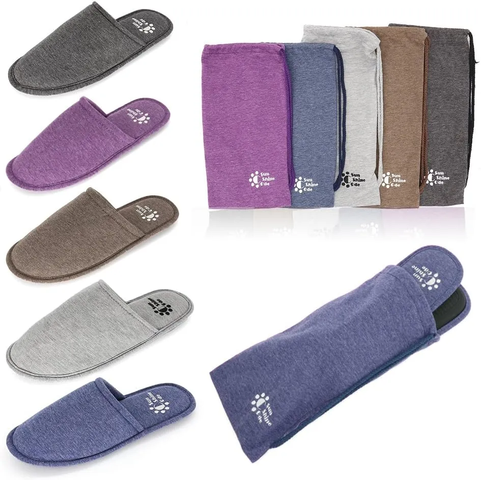 Sunshine Code Men's Memory Foam Cotton Washable Slippers with Matching Travel Bag for Home Hotel Spa Bedroom