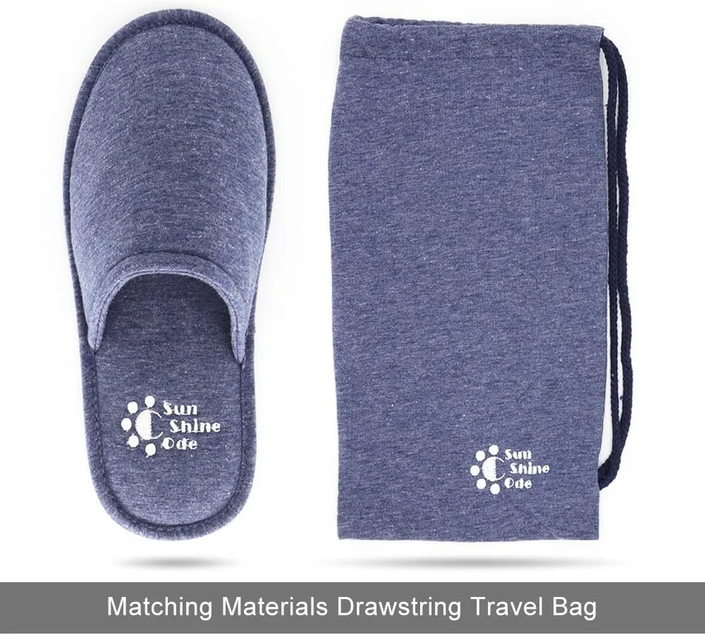 Sunshine Code Men's Memory Foam Cotton Washable Slippers with Matching Travel Bag for Home Hotel Spa Bedroom