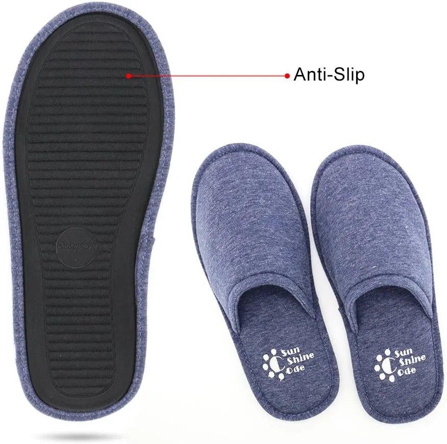Sunshine Code Men's Memory Foam Cotton Washable Slippers with Matching Travel Bag for Home Hotel Spa Bedroom