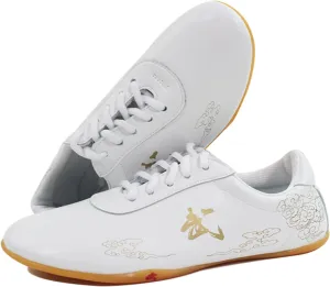 Taichi Women's Kungfu Training Sneakers, Leather Wide, Karate Shoes for Martial Arts, Tai Kwon Doe Sports, Red Taiji Kongfu Shoes (Size:33EU, Color:A)