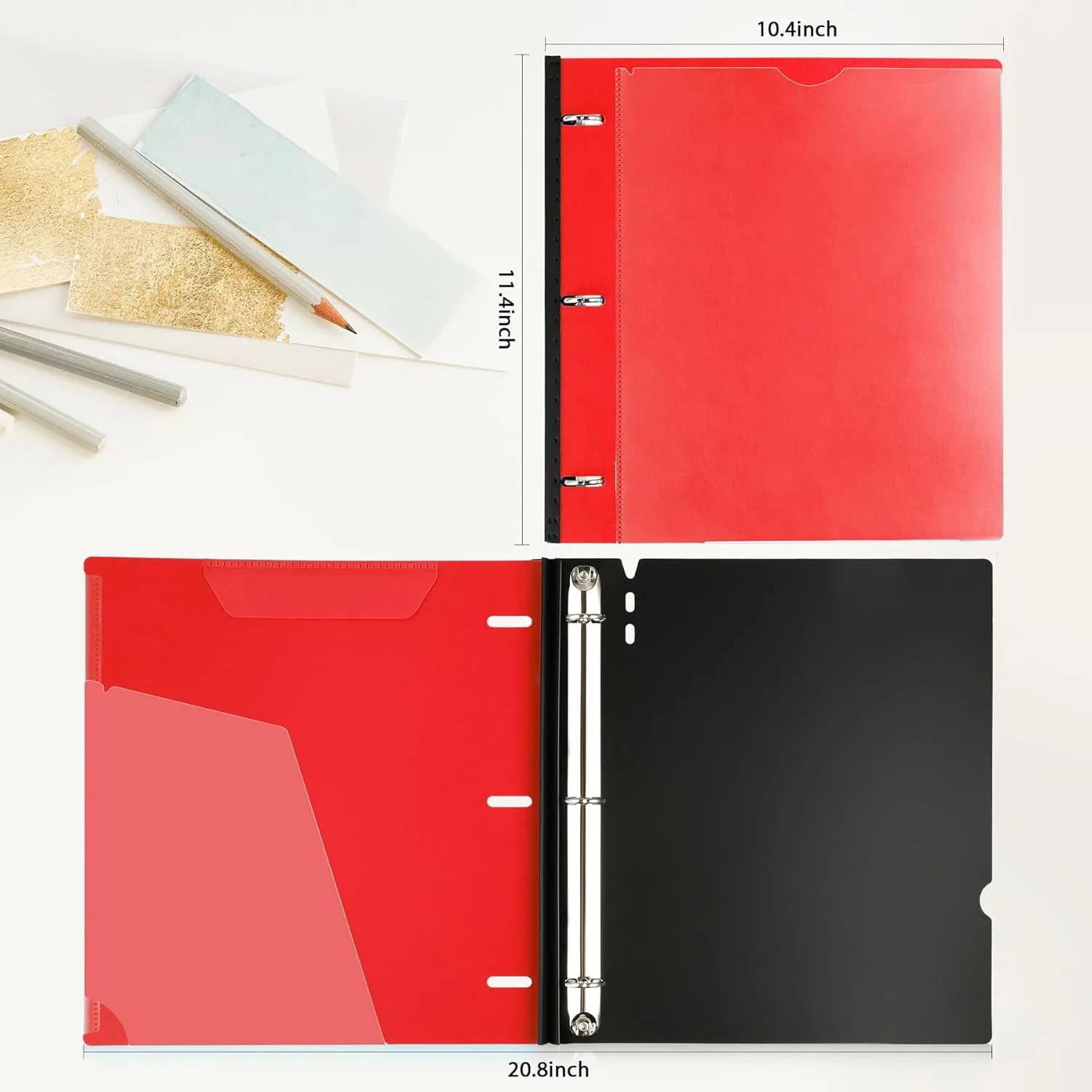 Telescoping 3 Ring Binder-4PCS, Flexible Binder with Customized Front Cover Clear Catalog Pocket 3 Round Rings, Flat Writing Binder, 4 Bright Colors