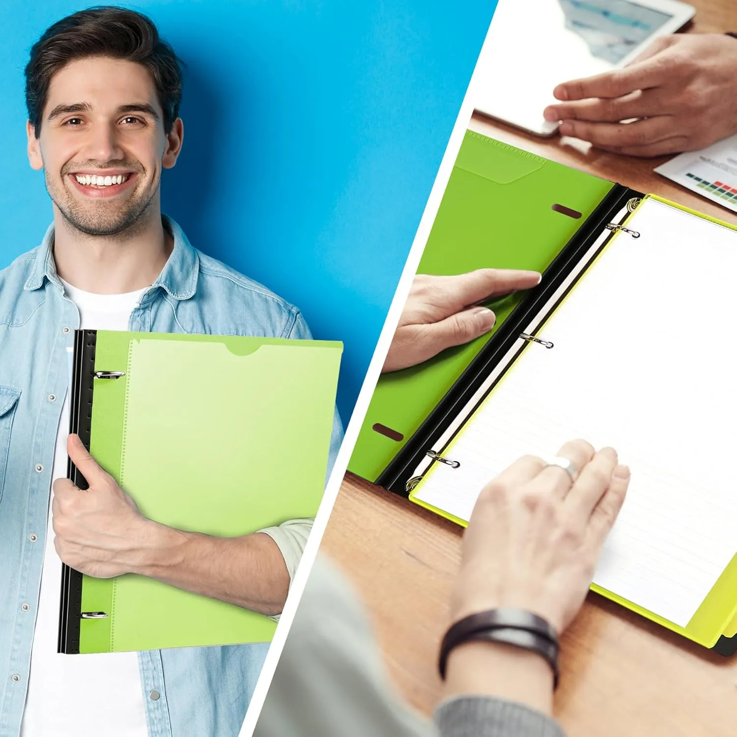 Telescoping 3 Ring Binder-4PCS, Flexible Binder with Customized Front Cover Clear Catalog Pocket 3 Round Rings, Flat Writing Binder, 4 Bright Colors