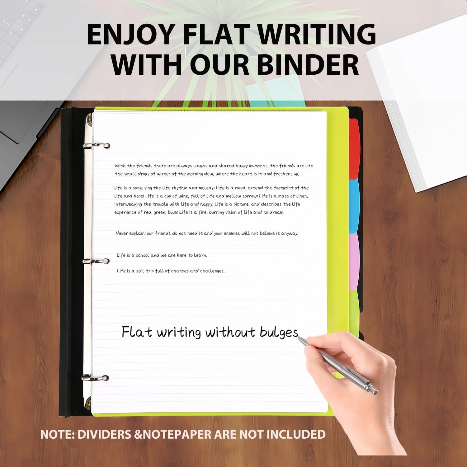 Telescoping 3 Ring Binder-4PCS, Flexible Binder with Customized Front Cover Clear Catalog Pocket 3 Round Rings, Flat Writing Binder, 4 Bright Colors