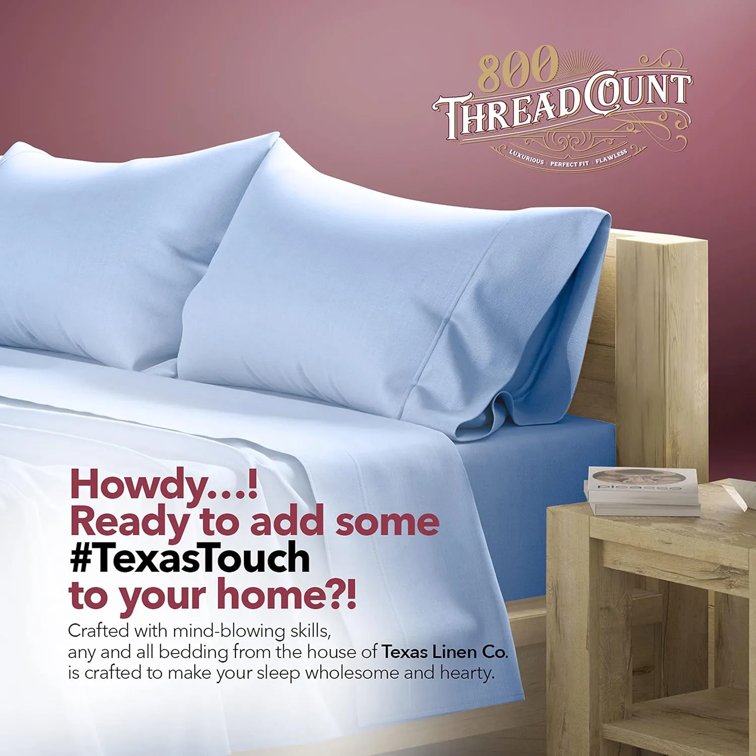 TEXAS LINEN CO. 800 TC Egyptian Cotton Sheets - 4 PC Deep Blue King Size Cooling Sheet for Hot Sleepers, Luxury Egyptian Cotton Bedsheet, Sateen Hotel Sheets, Fits Mattress Upto 18'' Deep Pocket