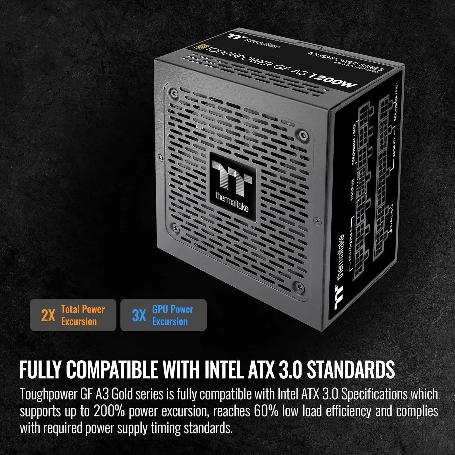 Thermaltake Toughpower GF A3 1200W, True 600W 12VHPWR Connectors on PSU & NVIDIA RTX 40 Series, ATX 3.0/PCI-E 5.0, 80  Gold, SLI/Crossfire Ready Power Supply, PS-TPD-1200FNFAGU-L, 10 Year Warranty