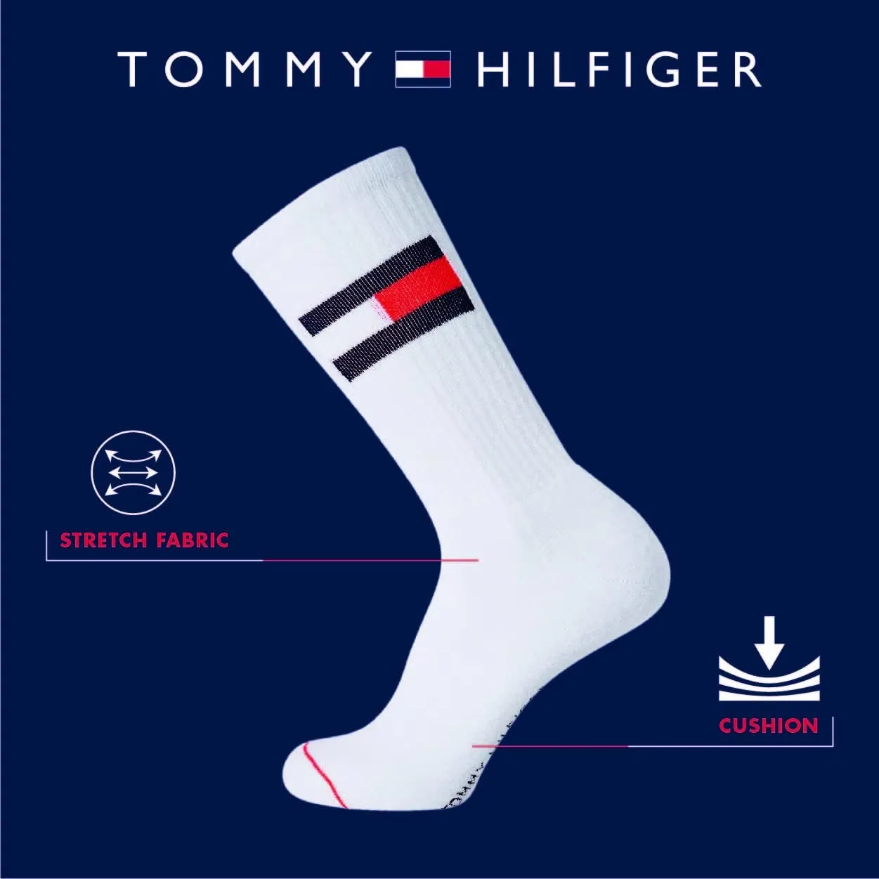 Tommy Hilfiger Men's Athletic Socks-Cushion Crew Socks(4 Pack)