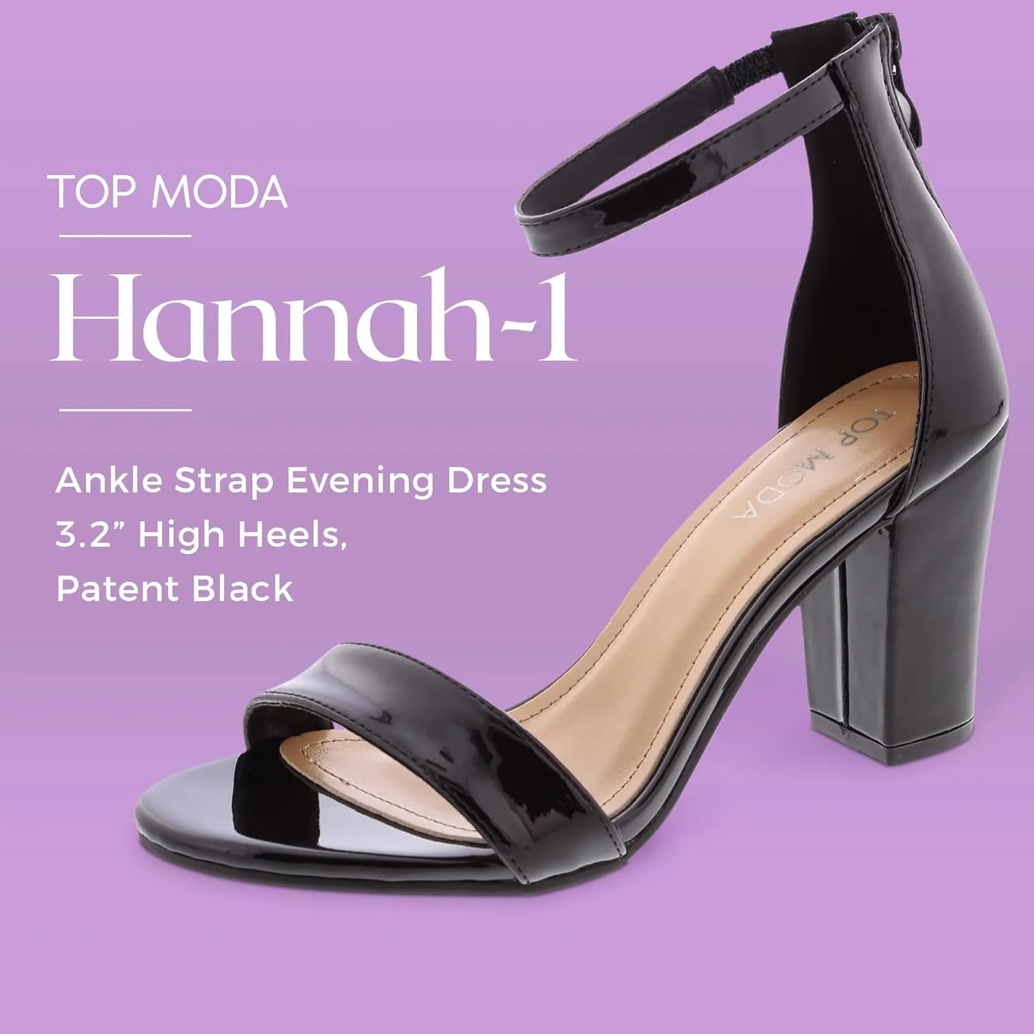 TOP MODA Hannah-1 Ankle Strap Dressy High Heel Sandal, Non-slip Sole, For Wedding, Party, Prom, Evening Wear, or Any Occasion, Sleek Style Block Heel Sandals